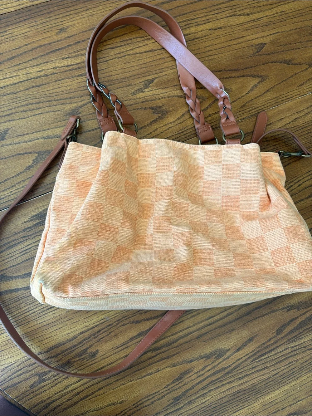 Universal Thread Peach Check Hobo Bag with Braided Straps